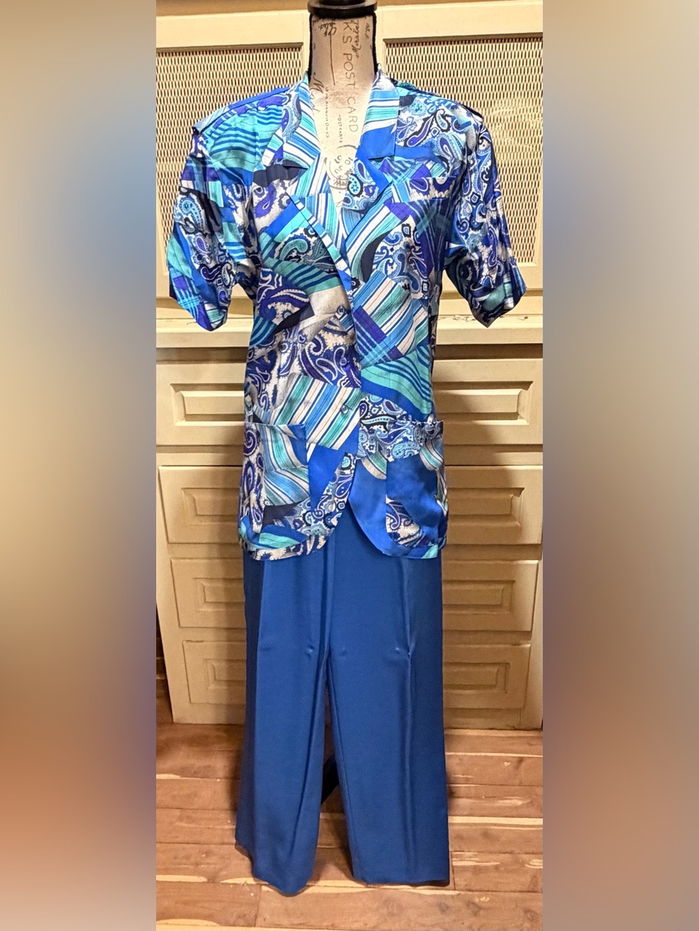 NWT Vintage Escada Margaretha Ley 2Pc Silk Blouse Virgin Wool Pants Set